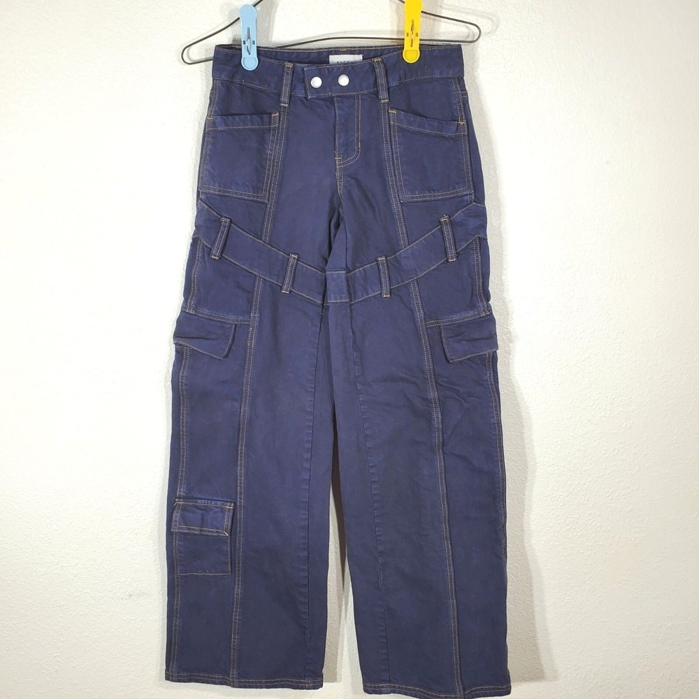 PacSun Low Rise Baggy Cargo Pants Size 22 Dark Blue Wide Leg 27x30 - Picture 2 of 14
